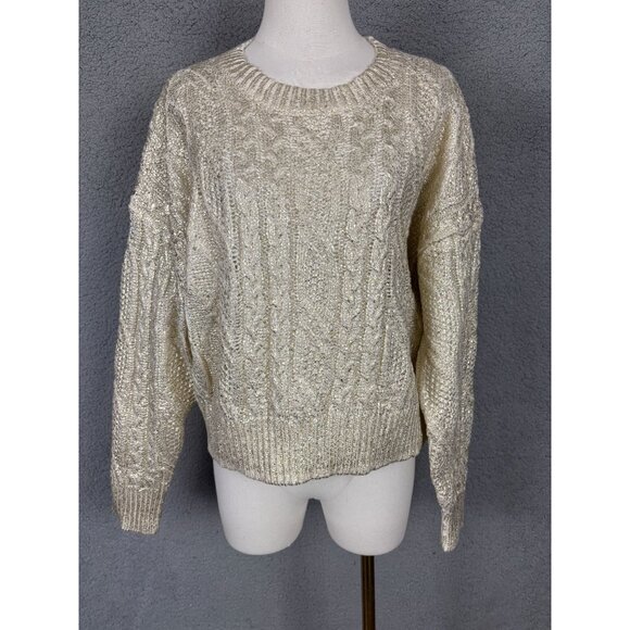 Hooked up by Lot Juniors' Shine Cable-Knit Crewneck Sweater Gold Size XL NWT's - Picture 1 of 8